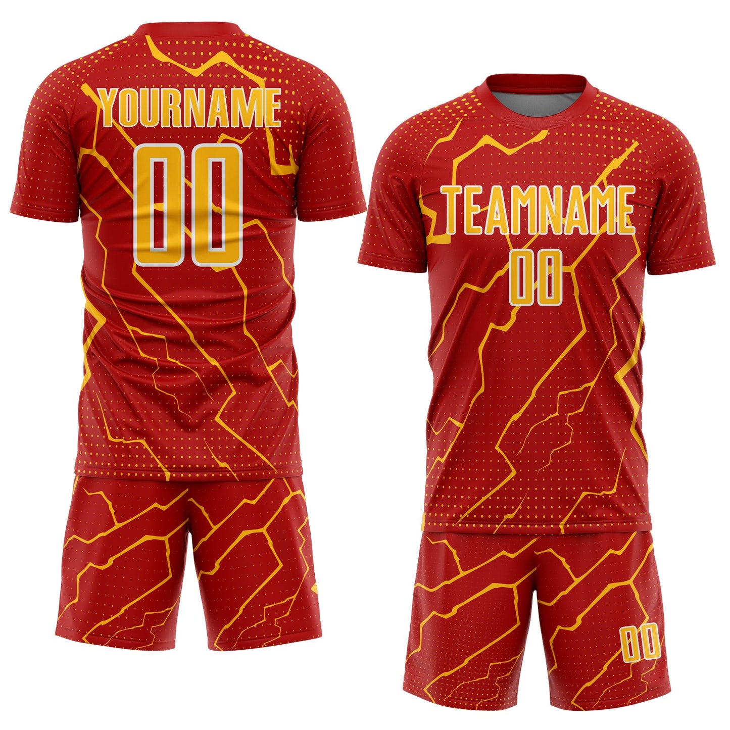 Custom Red Gold-White Lightning Sports Sublimation Soccer Uniform Jersey view 2