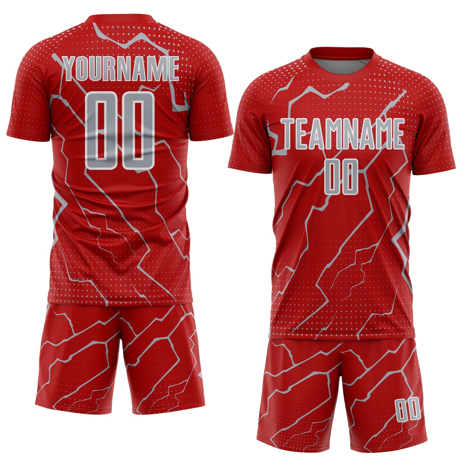 Custom Red Gray-White Lightning Sports Sublimation Soccer Uniform Jersey view 2