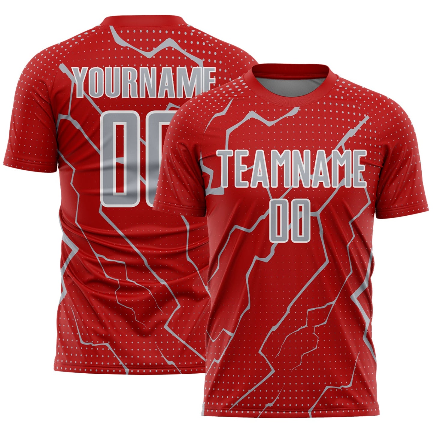 Custom Red Gray-White Lightning Sports Sublimation Soccer Uniform Jersey - Main View