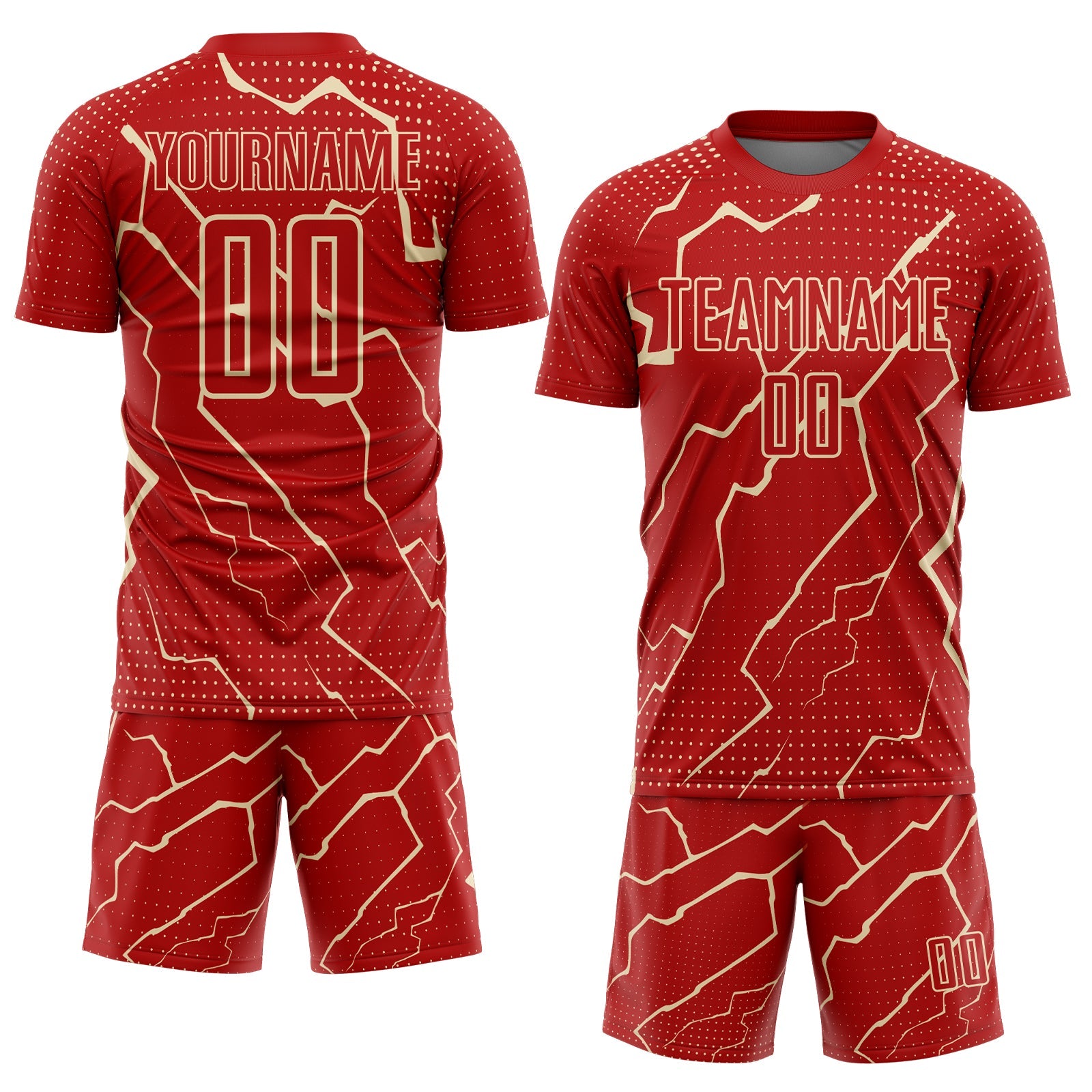 Custom Red Cream Lightning Sports Sublimation Soccer Uniform Jersey view 2