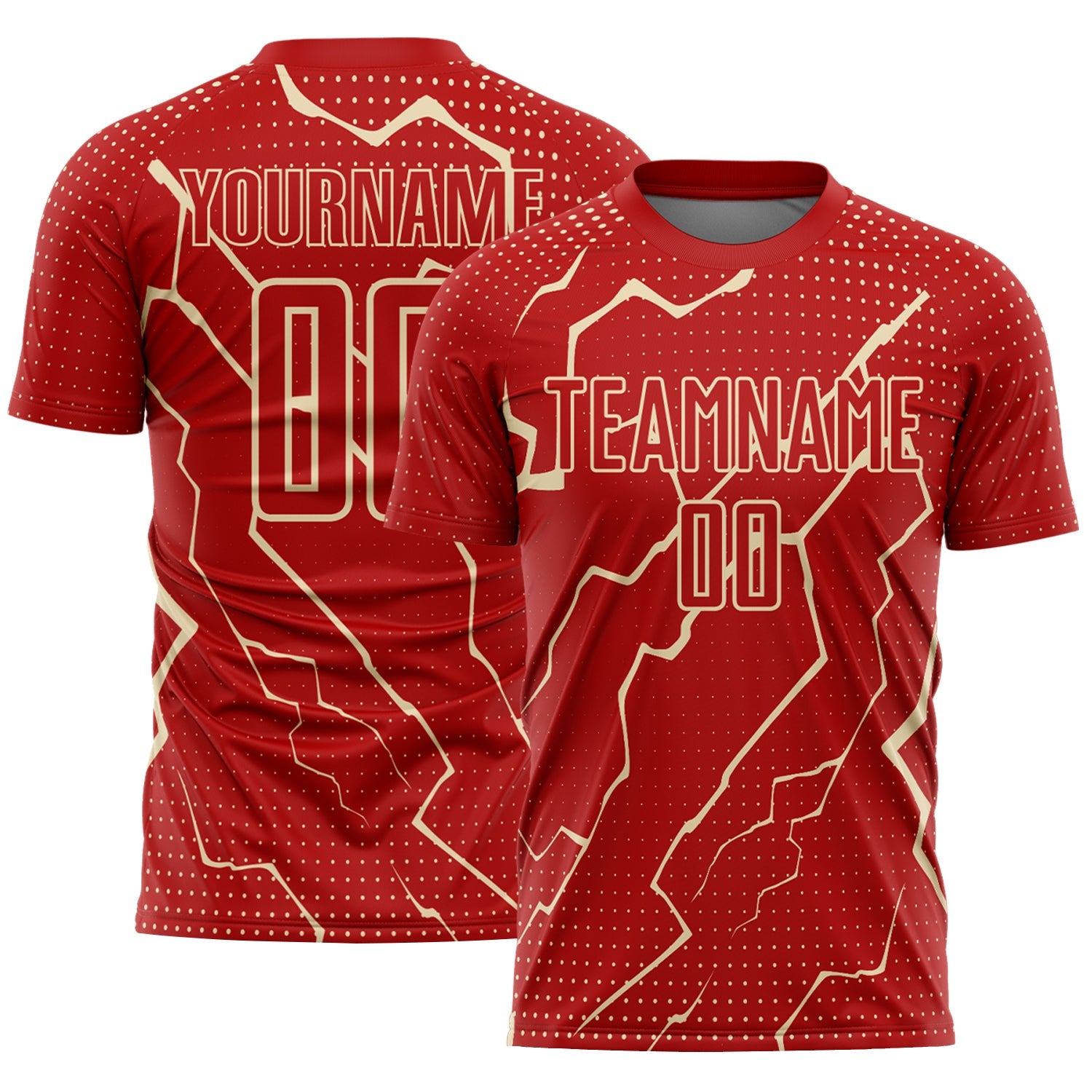 Custom Red Cream Lightning Sports Sublimation Soccer Uniform Jersey - Main View