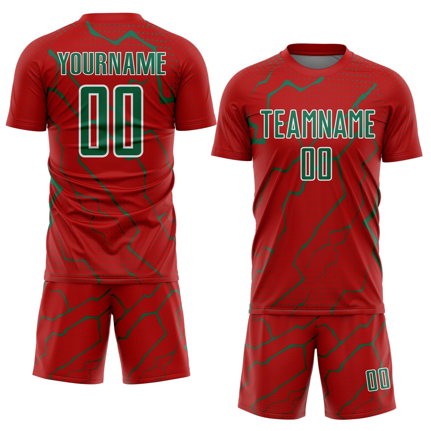 Custom Red Kelly Green-White Lightning Sports Sublimation Soccer Uniform Jersey view 2