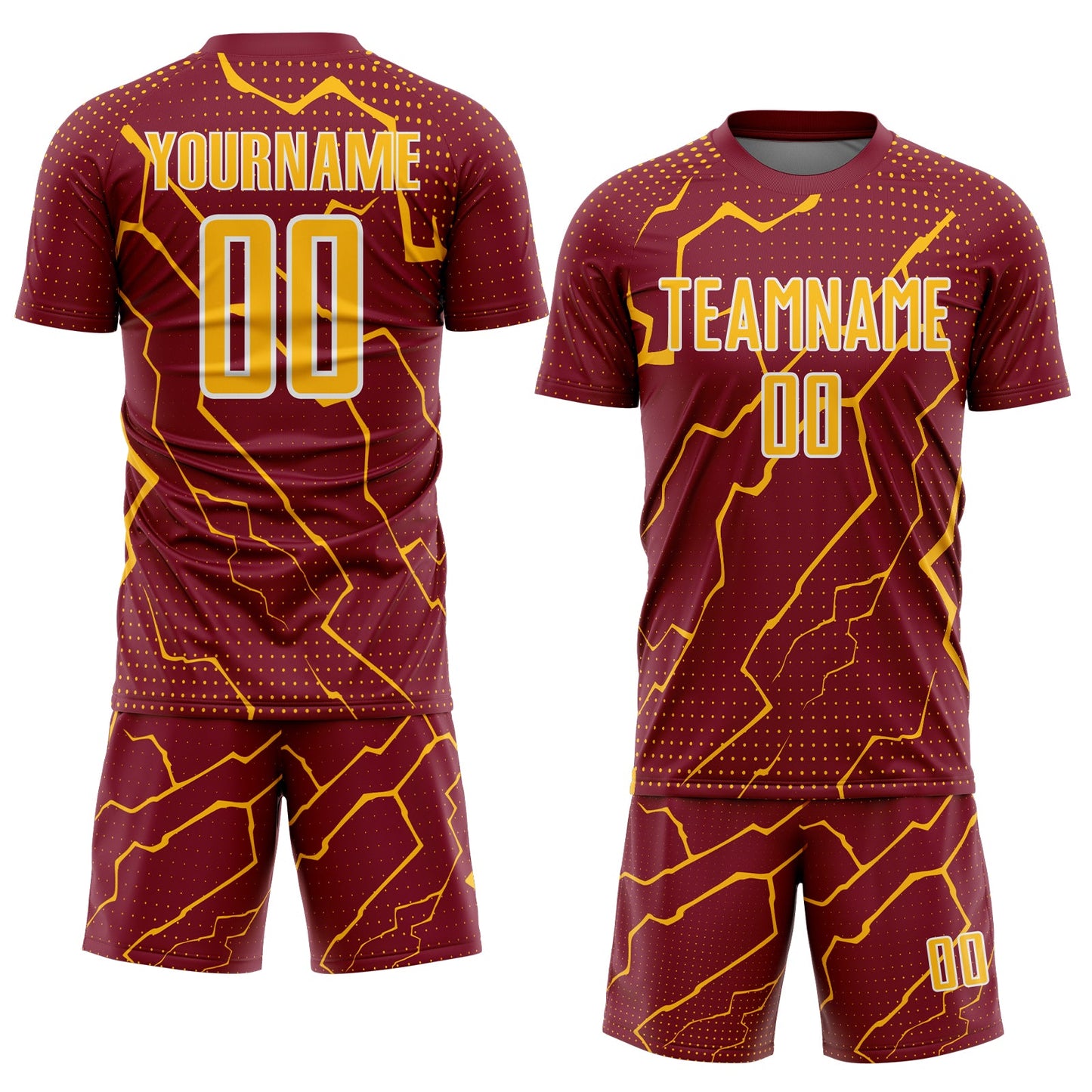 Custom Crimson Gold-White Lightning Sports Sublimation Soccer Uniform Jersey view 2