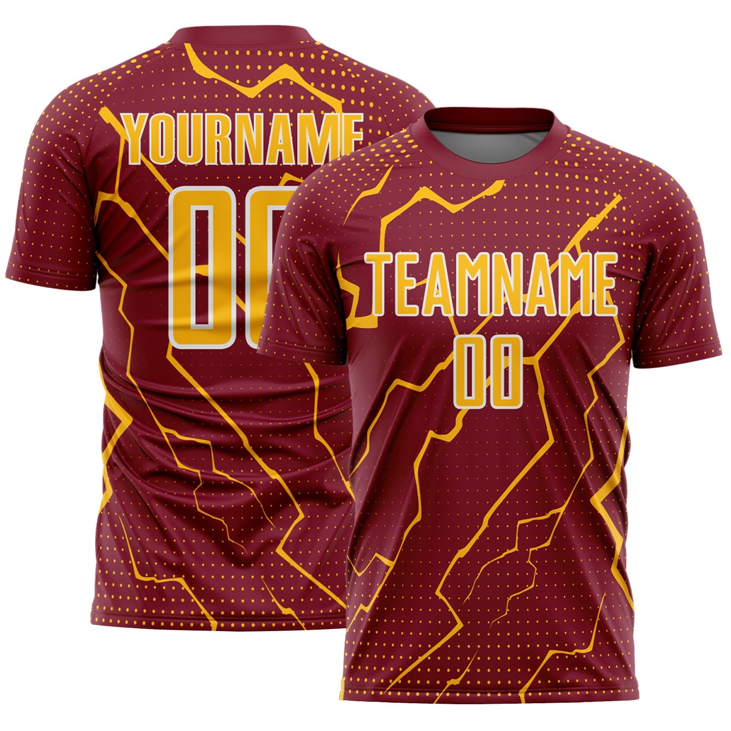 Custom Crimson Gold-White Lightning Sports Sublimation Soccer Uniform Jersey - Main View