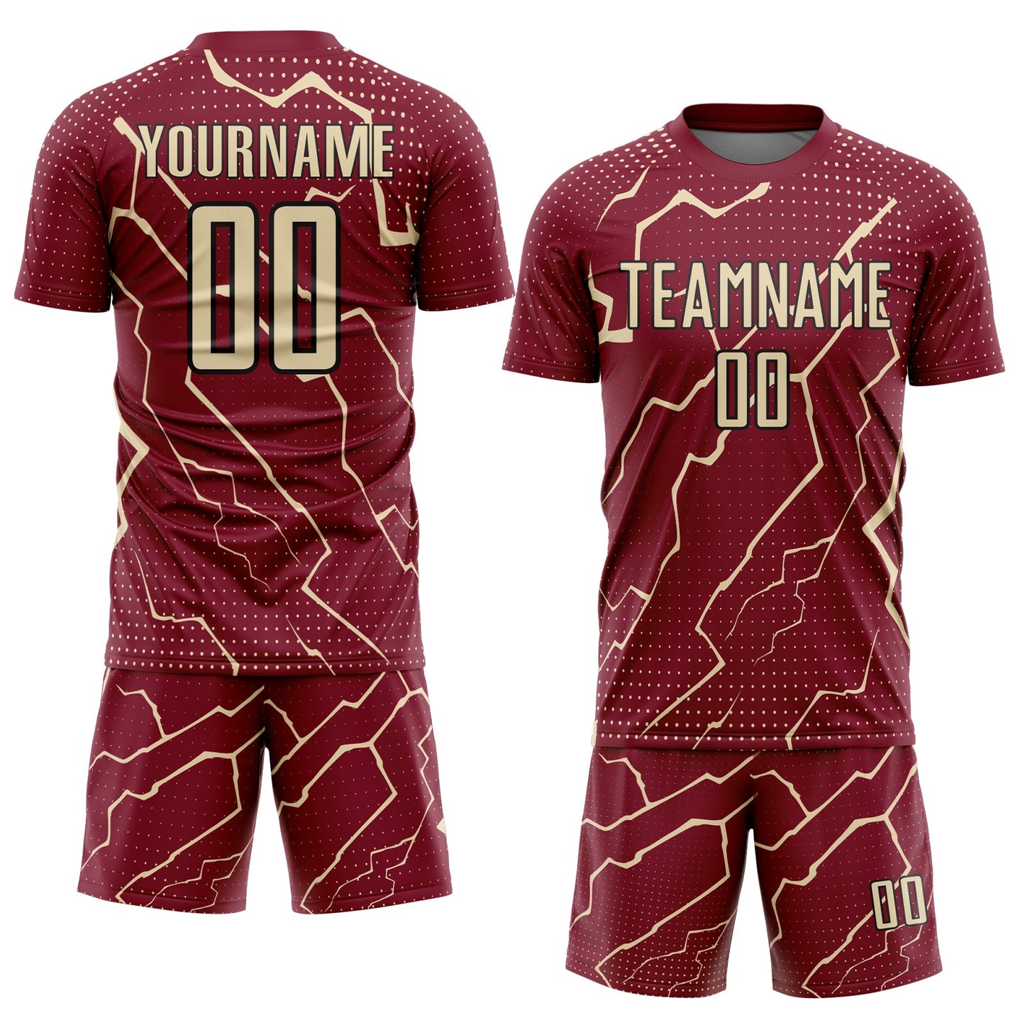 Custom Crimson Cream-Black Lightning Sports Sublimation Soccer Uniform Jersey view 2