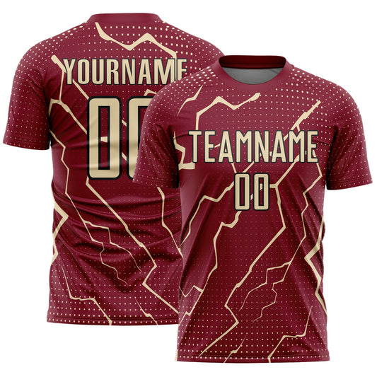 Custom Crimson Cream-Black Lightning Sports Sublimation Soccer Uniform Jersey - Main View