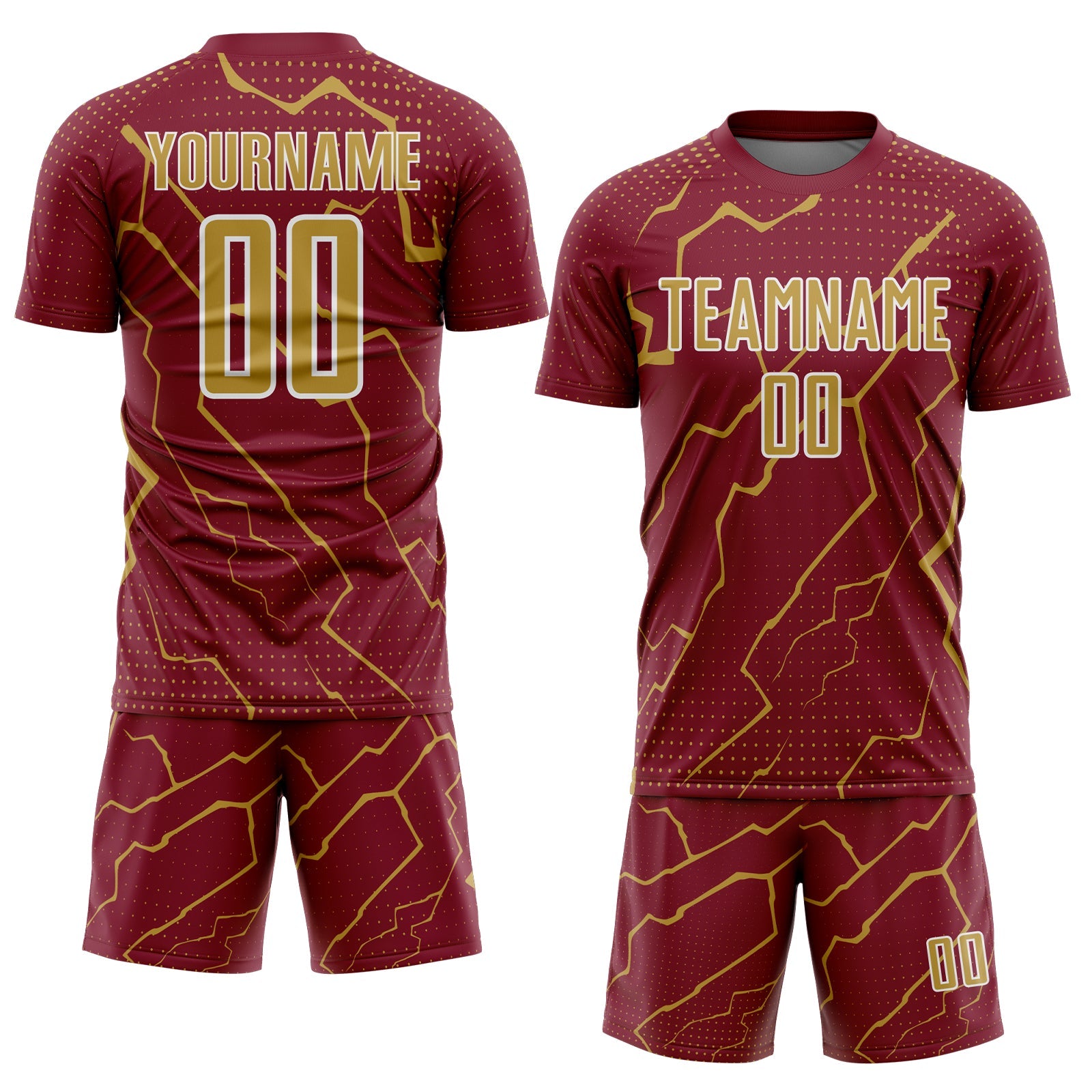 Custom Crimson Old Gold-White Lightning Sports Sublimation Soccer Uniform Jersey view 2