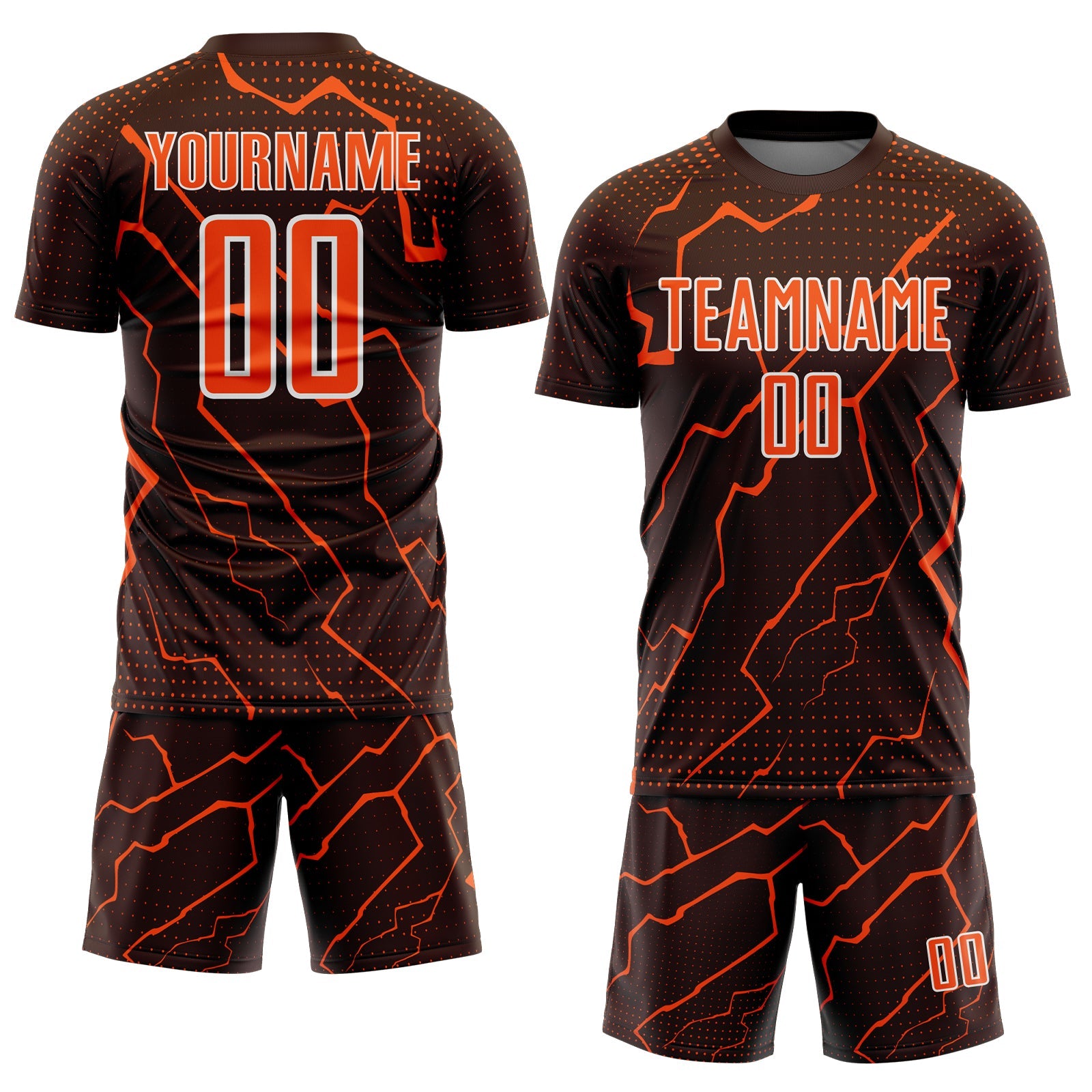 Custom Brown Orange-White Lightning Sports Sublimation Soccer Uniform Jersey view 2