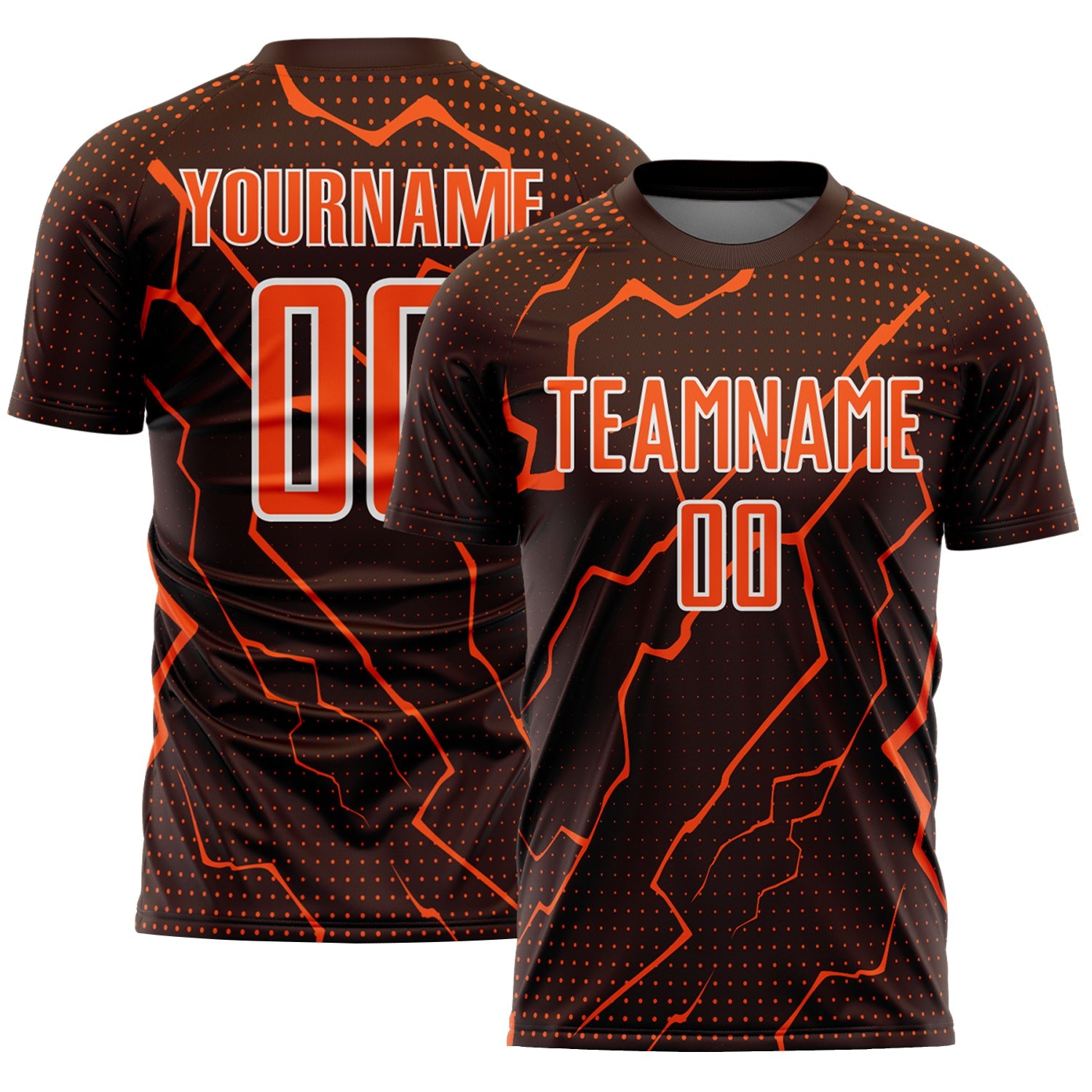 Custom Brown Orange-White Lightning Sports Sublimation Soccer Uniform Jersey - Main View