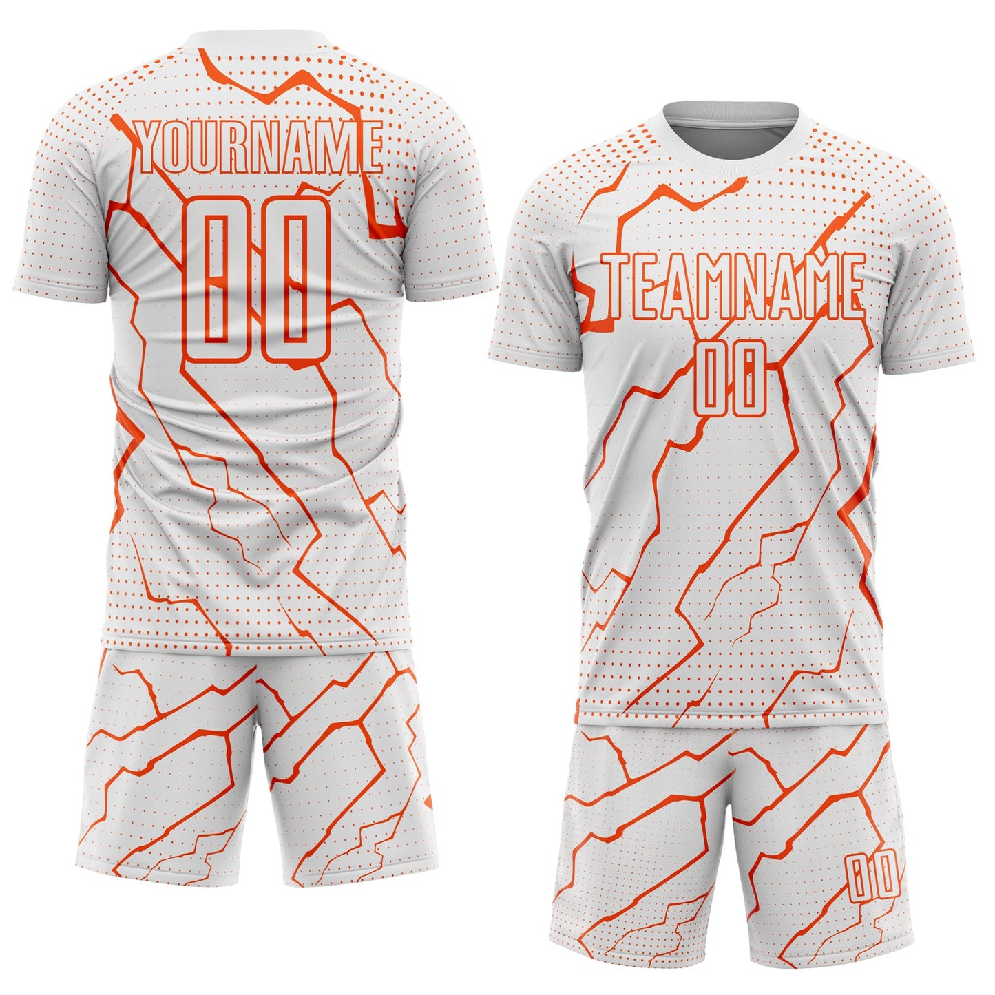 Custom White Orange Lightning Sports Sublimation Soccer Uniform Jersey view 2