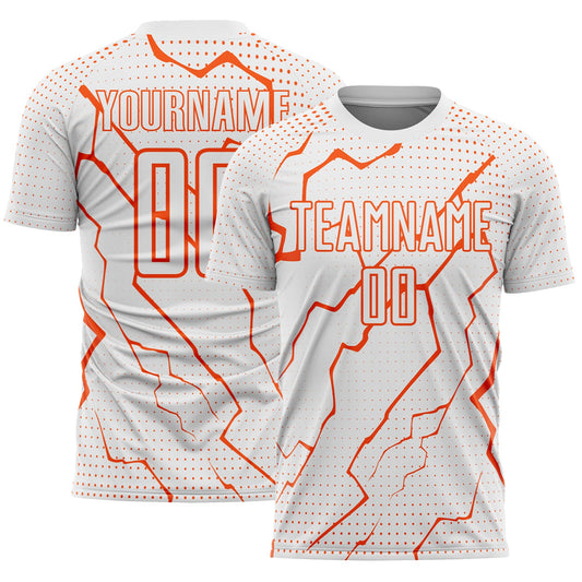 Custom White Orange Lightning Sports Sublimation Soccer Uniform Jersey - Main View