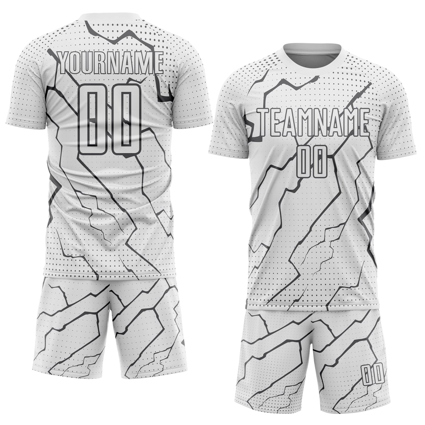 Custom White Steel Gray Lightning Sports Sublimation Soccer Uniform Jersey view 2