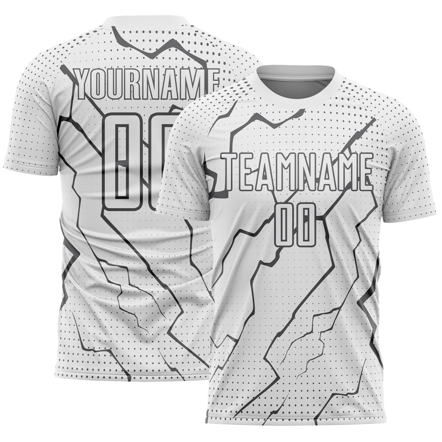 Custom White Steel Gray Lightning Sports Sublimation Soccer Uniform Jersey - Main View