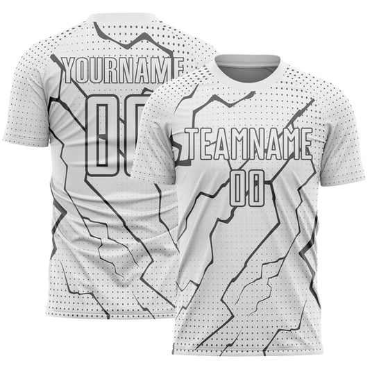 Custom White Steel Gray Lightning Sports Sublimation Soccer Uniform Jersey - Main View