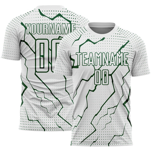 Custom White Green Lightning Sports Sublimation Soccer Uniform Jersey - Main View