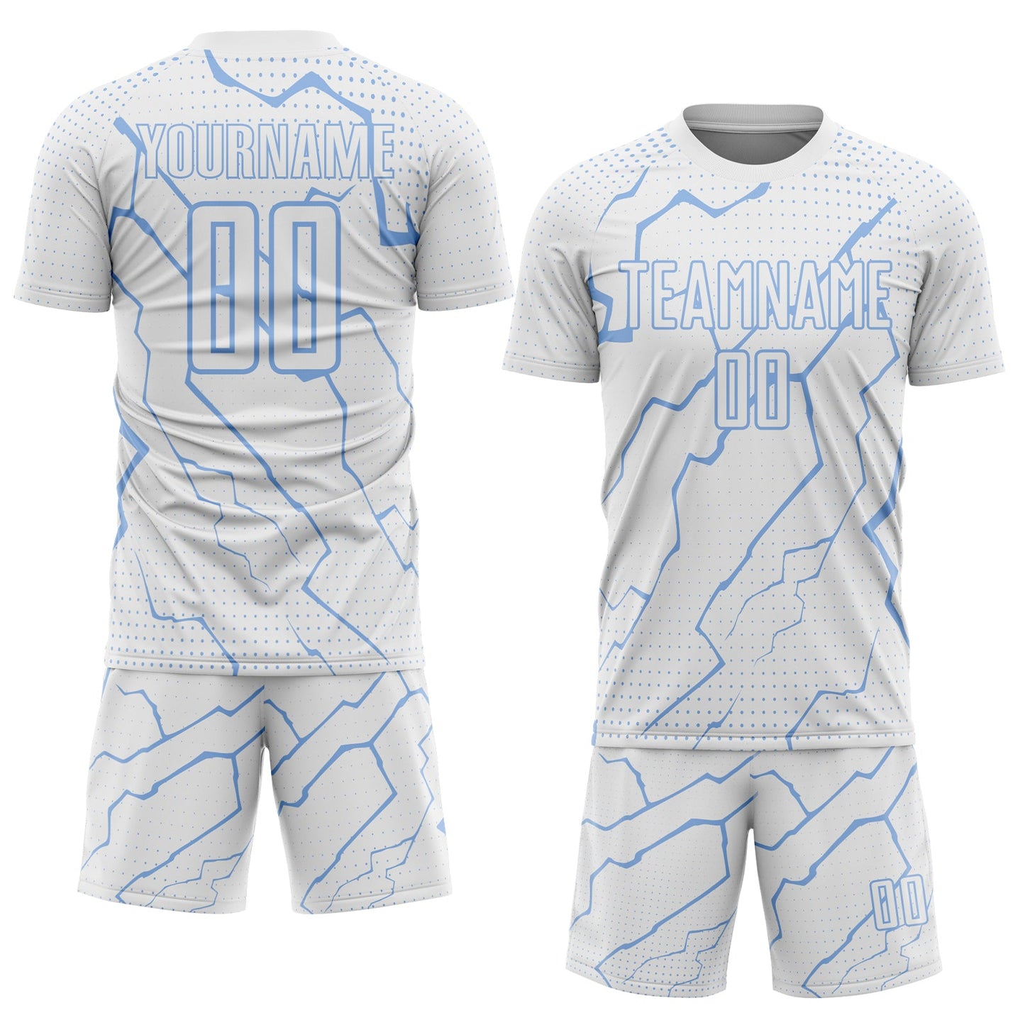 Custom White Light Blue Lightning Sports Sublimation Soccer Uniform Jersey view 2