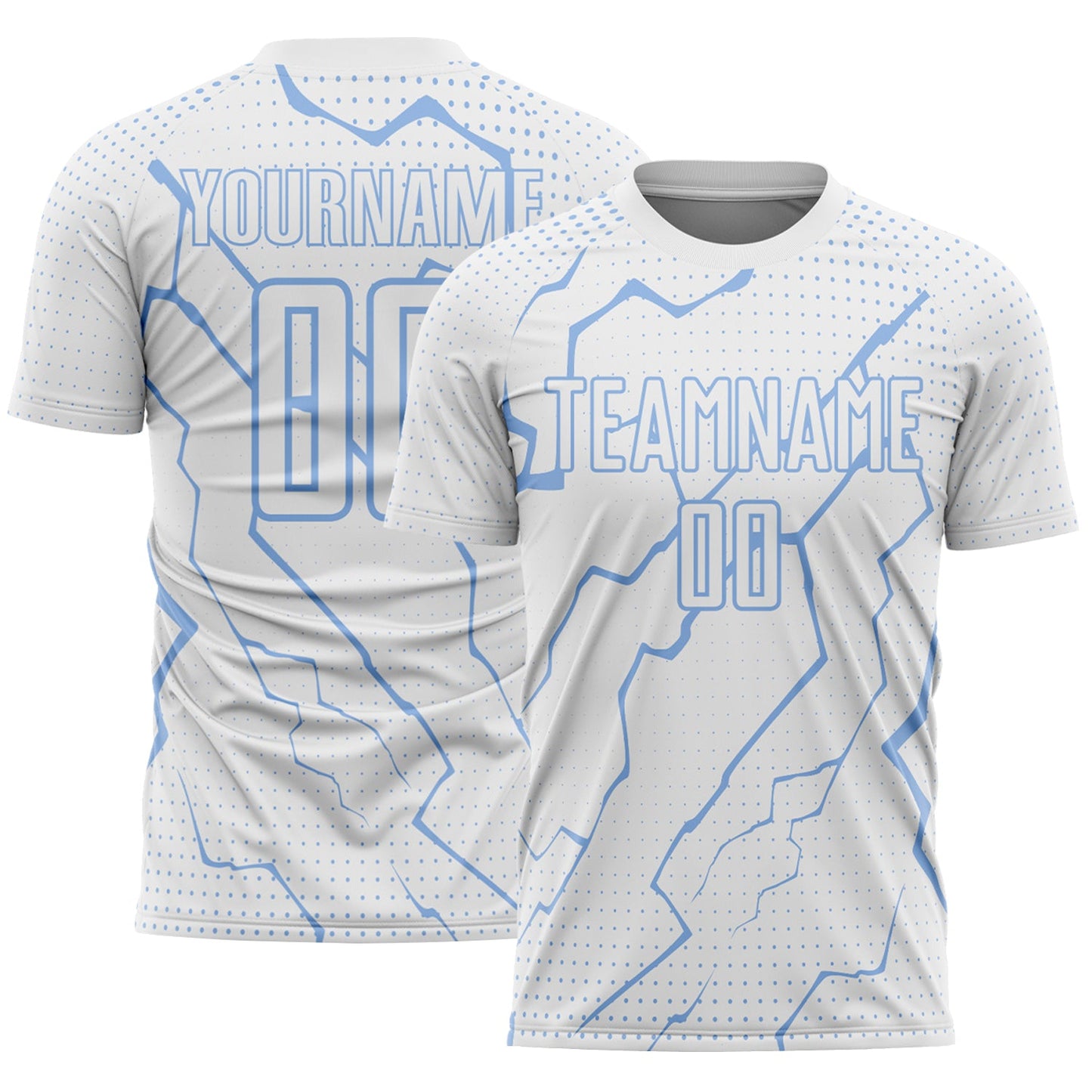 Custom White Light Blue Lightning Sports Sublimation Soccer Uniform Jersey - Main View