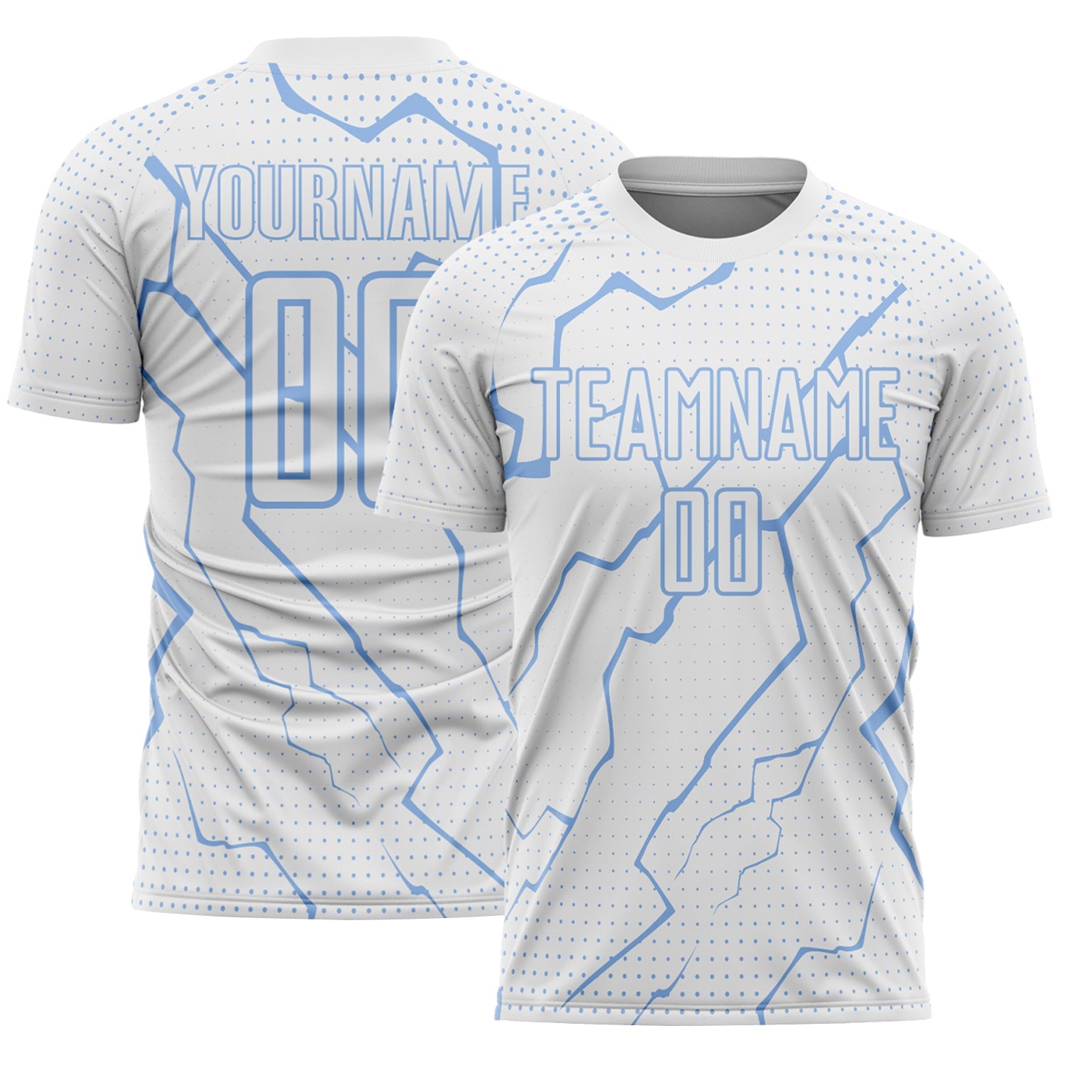 Custom White Light Blue Lightning Sports Sublimation Soccer Uniform Jersey - Main View