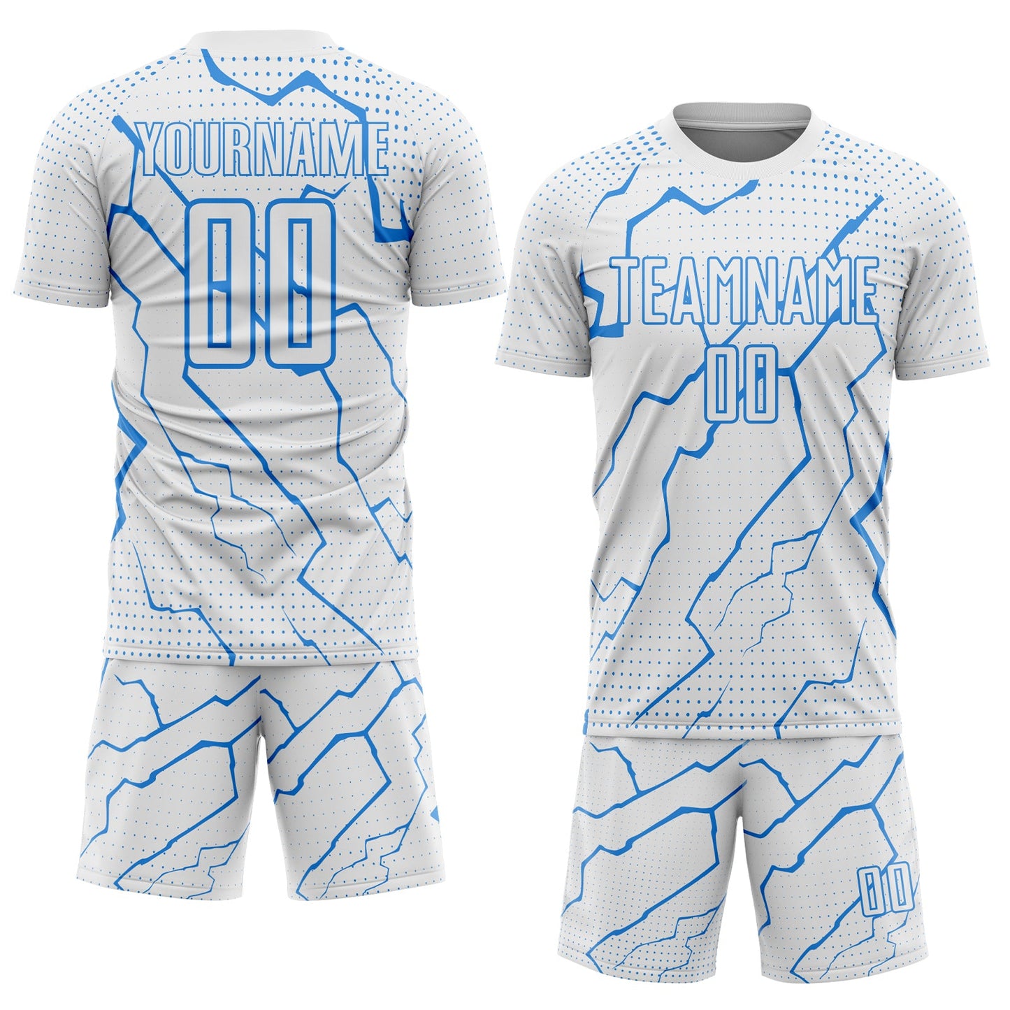 Custom White Powder Blue Lightning Sports Sublimation Soccer Uniform Jersey view 2