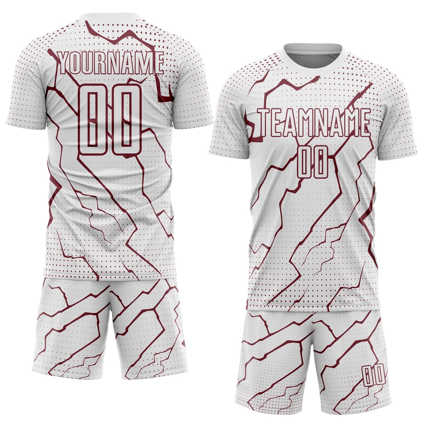 Custom White Burgundy Lightning Sports Sublimation Soccer Uniform Jersey view 2