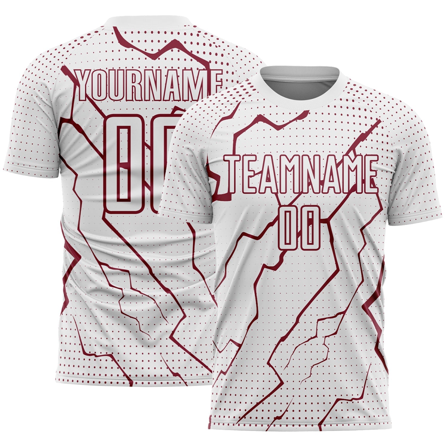 Custom White Crimson Lightning Sports Sublimation Soccer Uniform Jersey - Main View