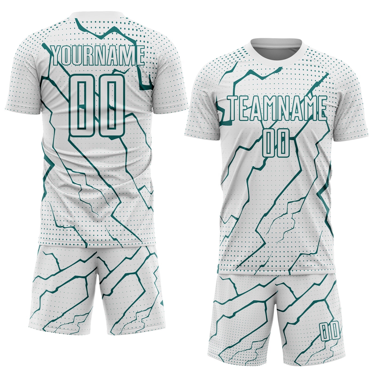 Custom White Teal Lightning Sports Sublimation Soccer Uniform Jersey view 2