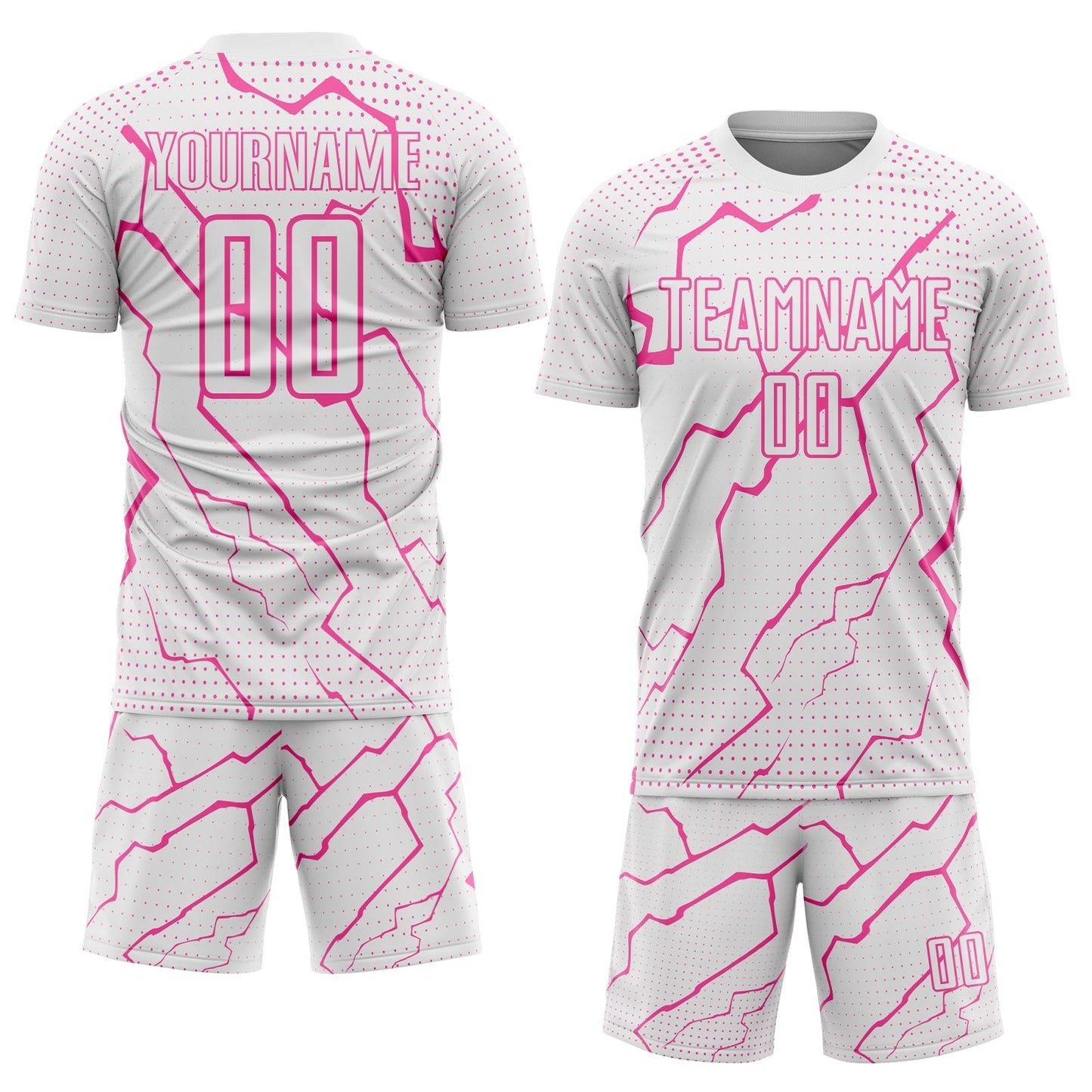 Custom White Pink Lightning Sports Sublimation Soccer Uniform Jersey view 2
