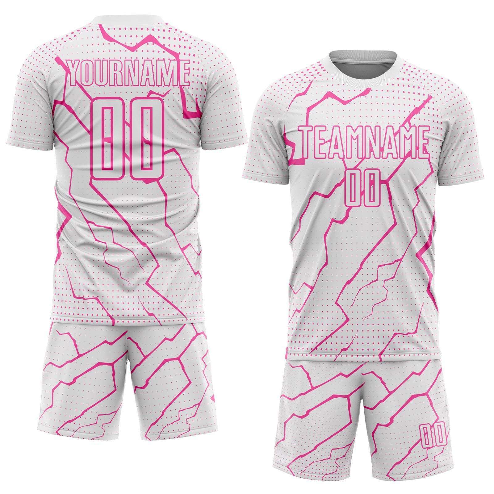 Custom White Pink Lightning Sports Sublimation Soccer Uniform Jersey view 2