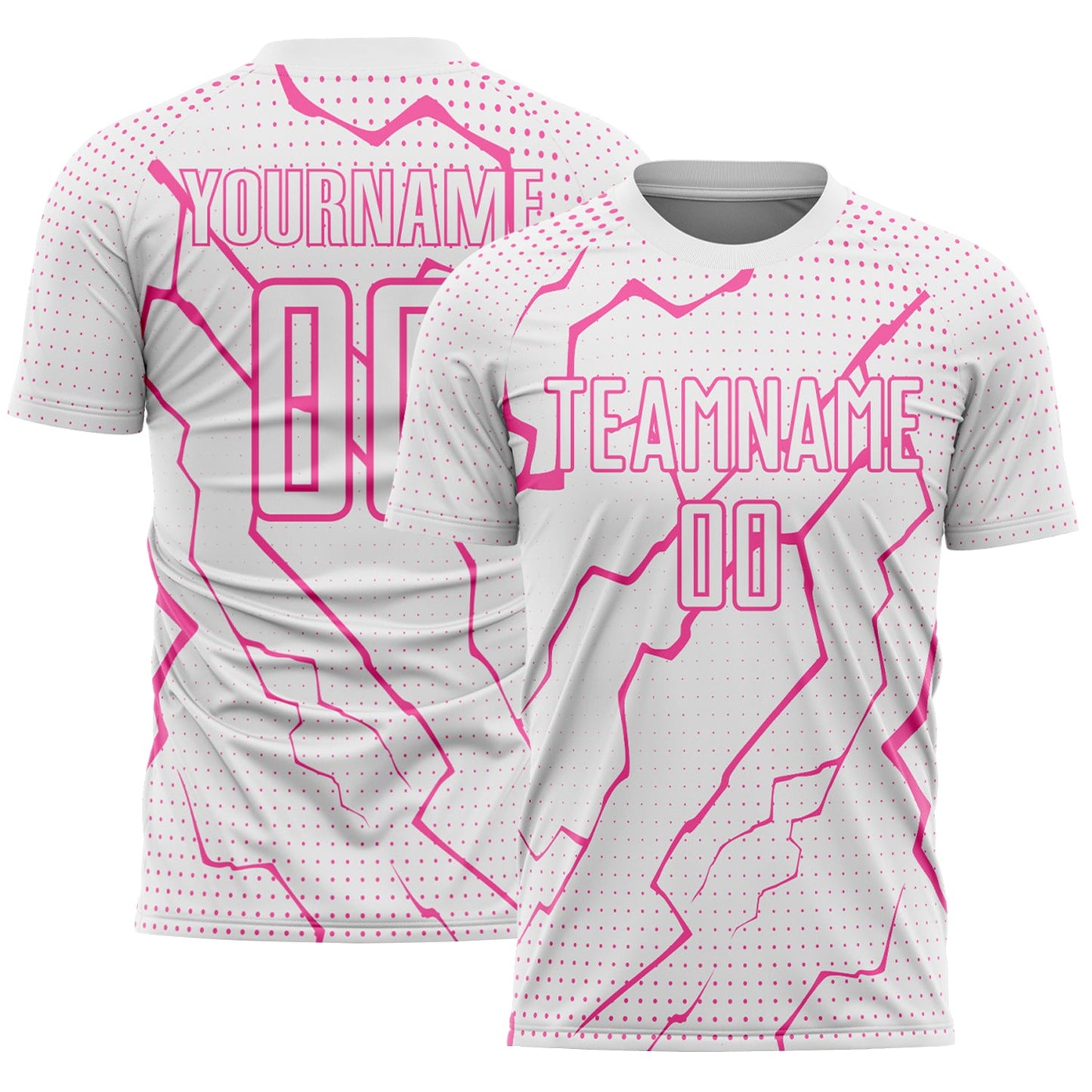 Custom White Pink Lightning Sports Sublimation Soccer Uniform Jersey - Main View
