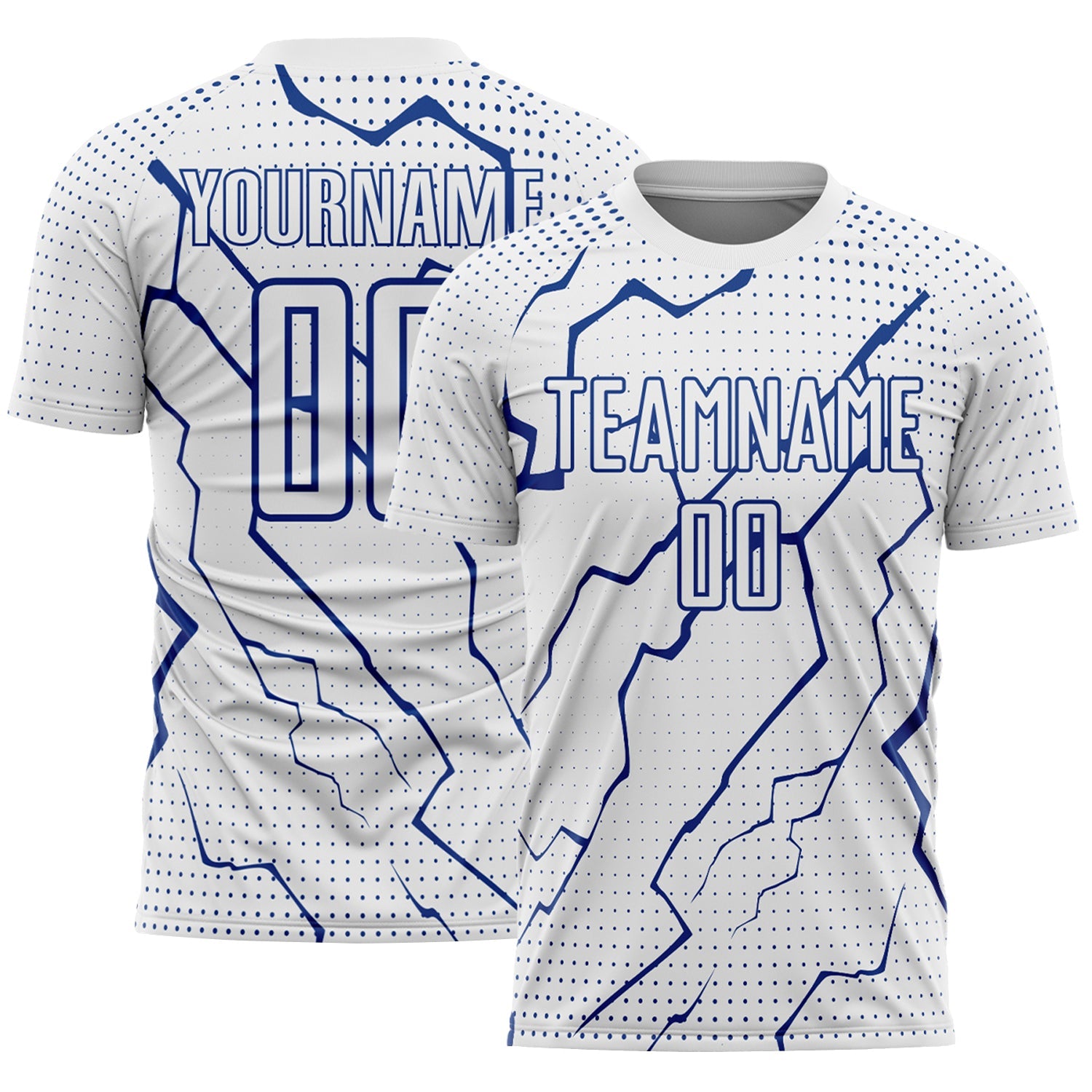 Custom White Royal Lightning Sports Sublimation Soccer Uniform Jersey - Main View