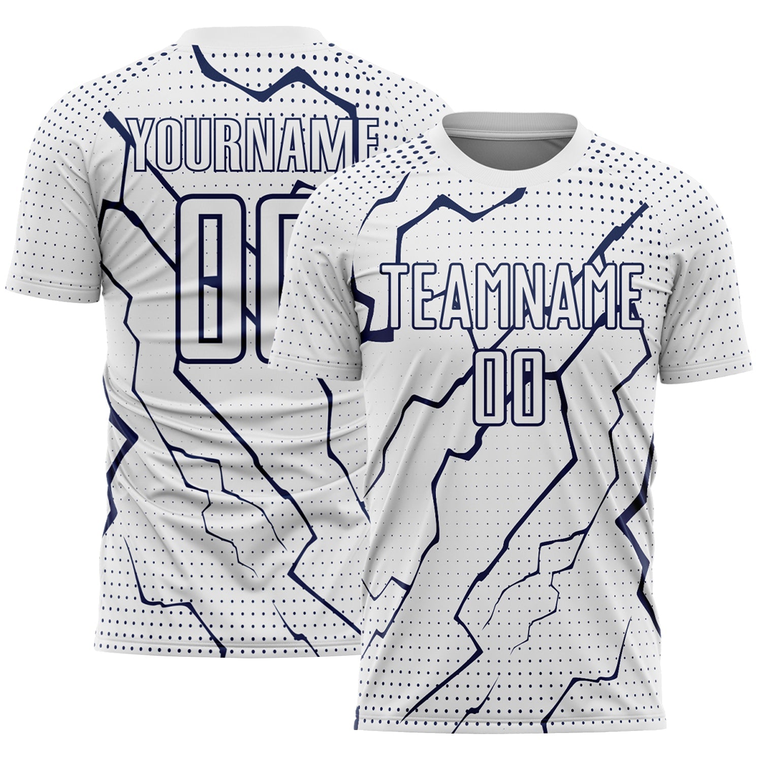 Custom White Navy Lightning Sports Sublimation Soccer Uniform Jersey - Main View