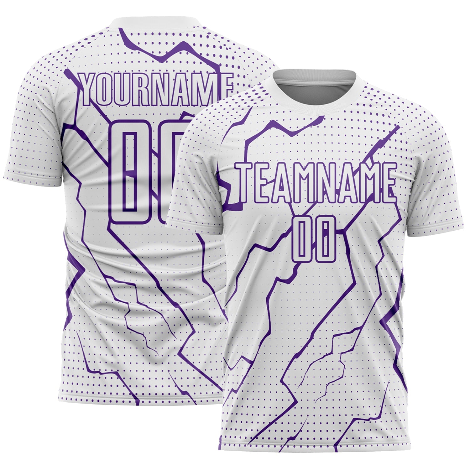 Custom White Purple Lightning Sports Sublimation Soccer Uniform Jersey - Main View