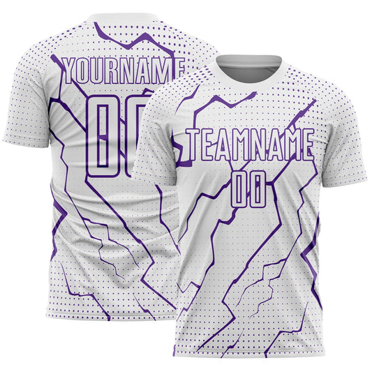 Custom White Purple Lightning Sports Sublimation Soccer Uniform Jersey - Main View