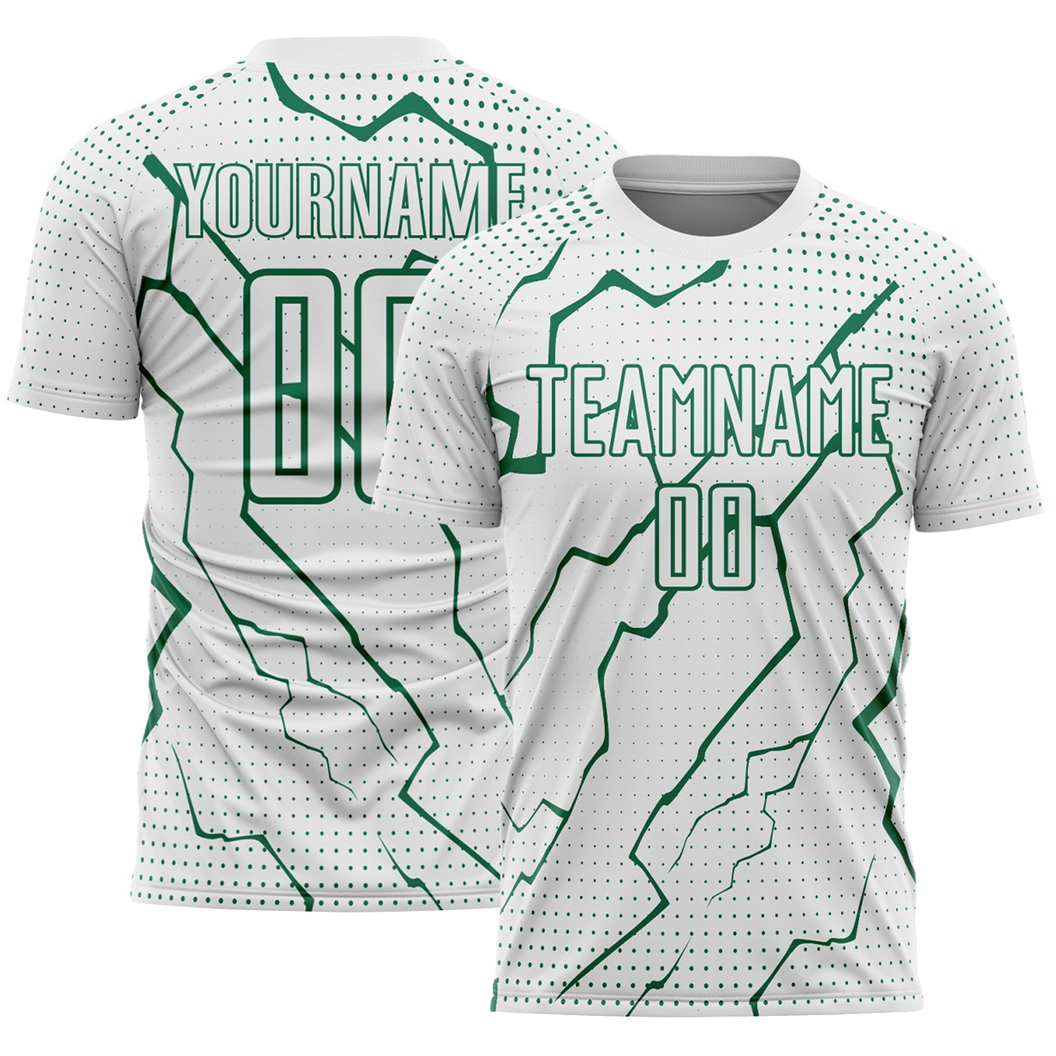 Custom White Kelly Green Lightning Sports Sublimation Soccer Uniform Jersey - Main View