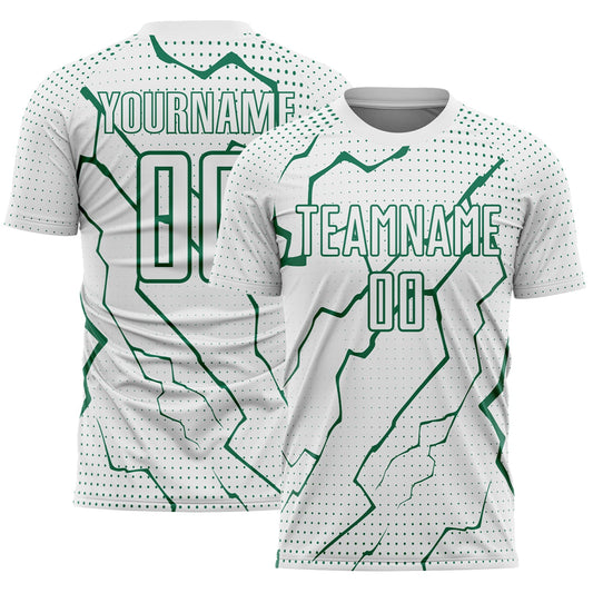 Custom White Kelly Green Lightning Sports Sublimation Soccer Uniform Jersey - Main View