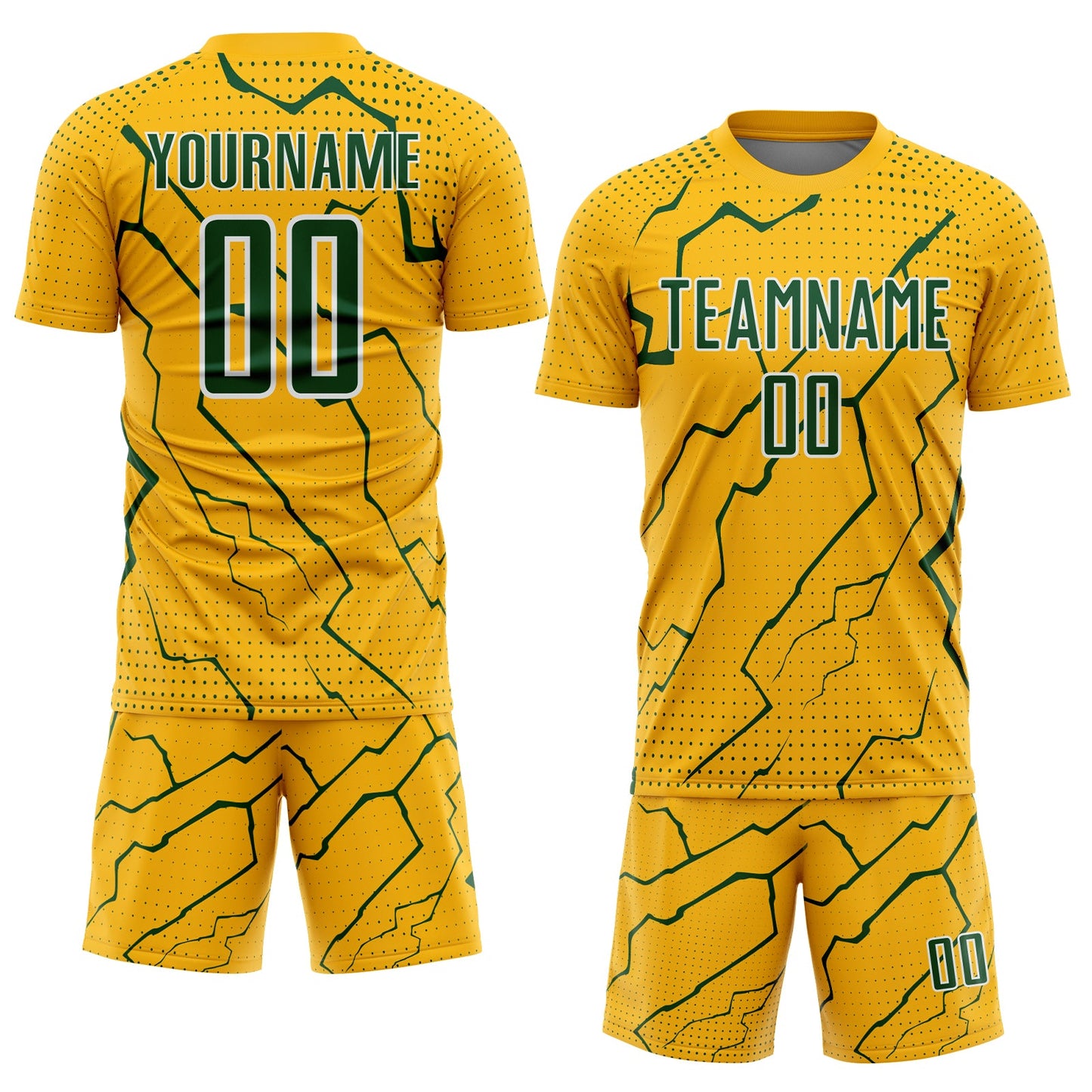 Custom Gold Green-White Lightning Sports Sublimation Soccer Uniform Jersey view 2