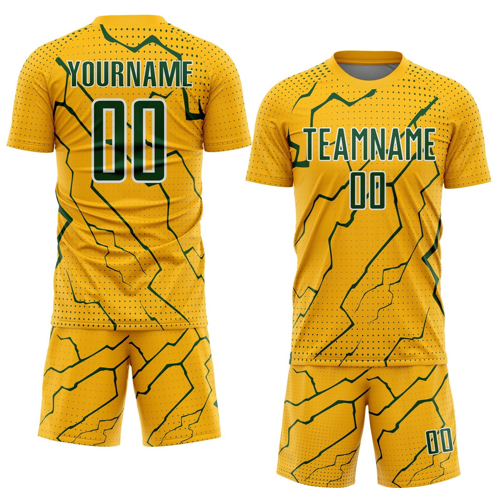 Custom Gold Green-White Lightning Sports Sublimation Soccer Uniform Jersey view 2