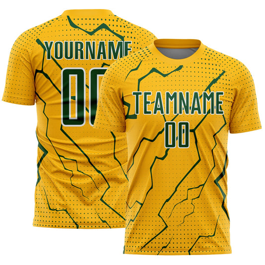 Custom Gold Green-White Lightning Sports Sublimation Soccer Uniform Jersey - Main View