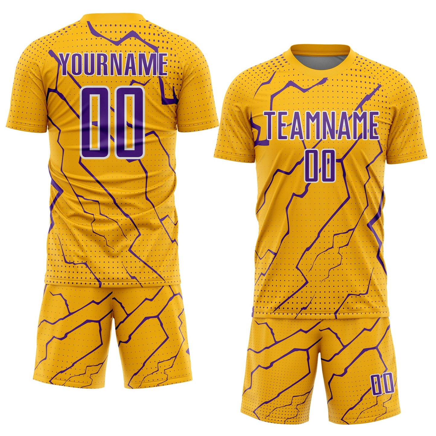 Custom Gold Purple-White Lightning Sports Sublimation Soccer Uniform Jersey view 2