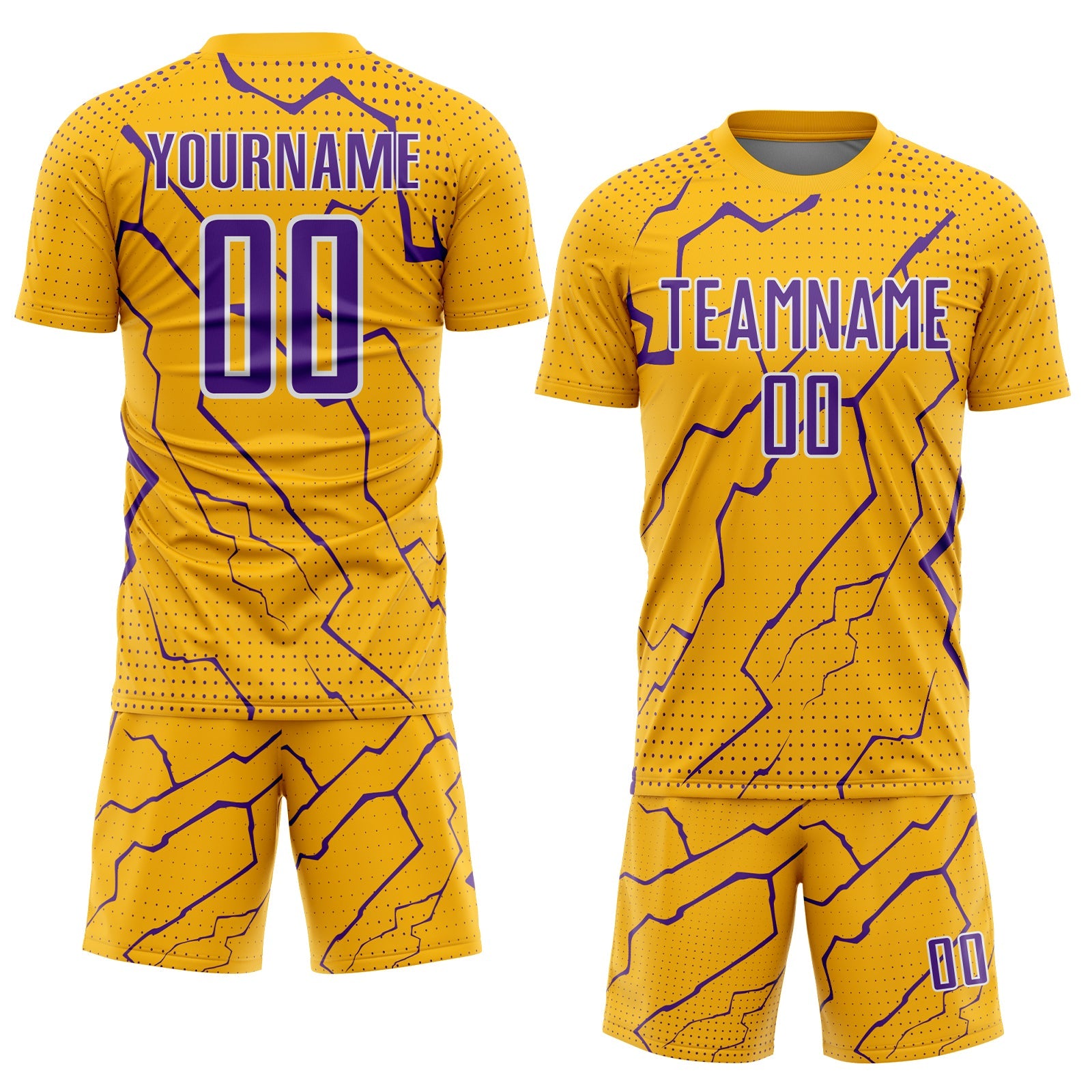 Custom Gold Purple-White Lightning Sports Sublimation Soccer Uniform Jersey view 2