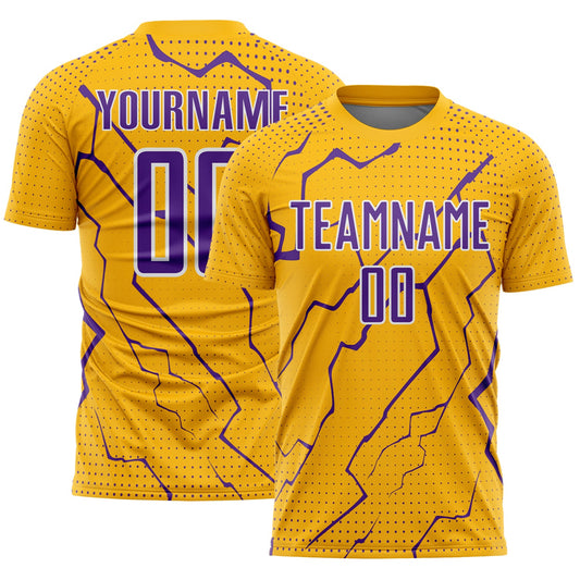 Custom Gold Purple-White Lightning Sports Sublimation Soccer Uniform Jersey - Main View