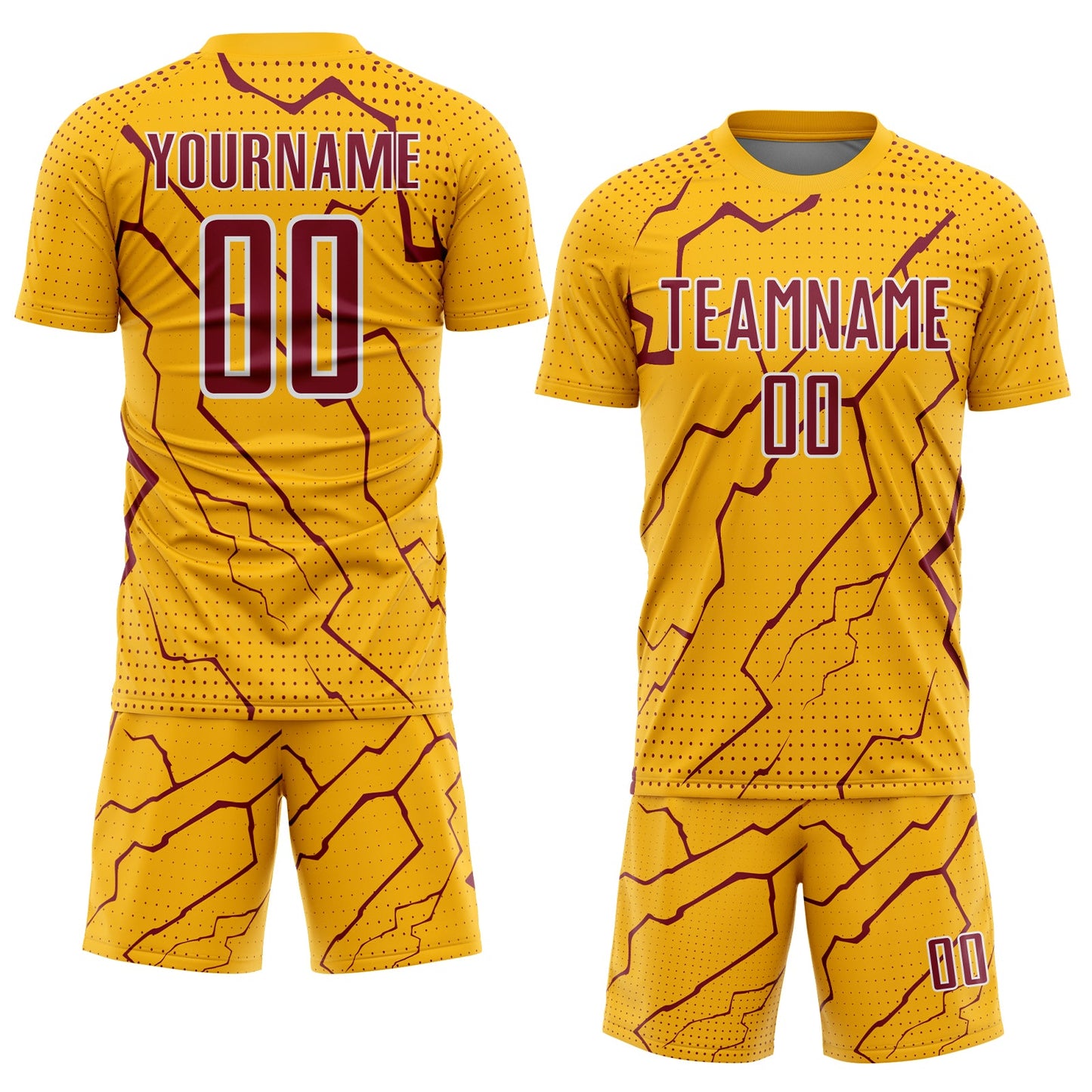 Custom Gold Crimson-White Lightning Sports Sublimation Soccer Uniform Jersey view 2