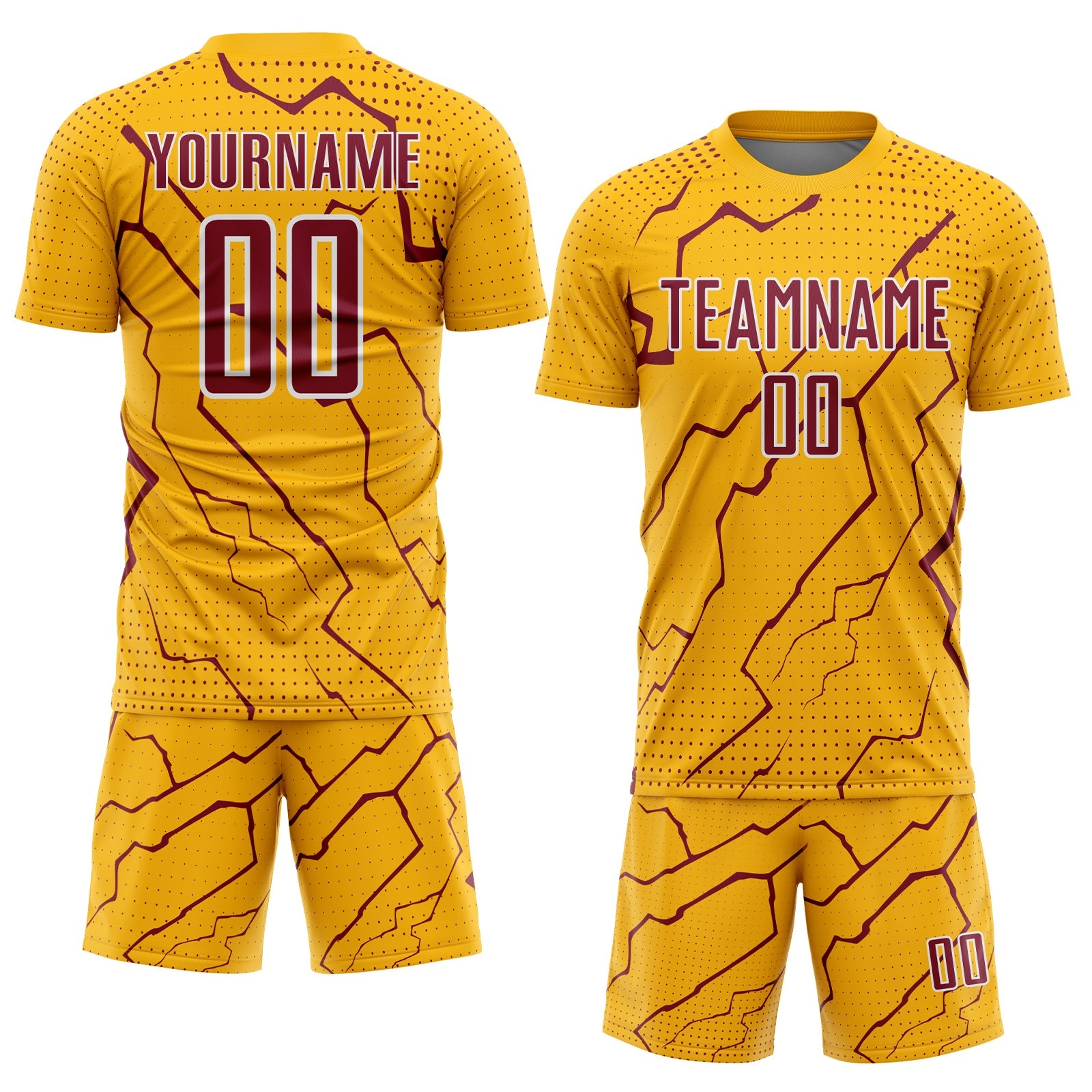 Custom Gold Crimson-White Lightning Sports Sublimation Soccer Uniform Jersey view 2