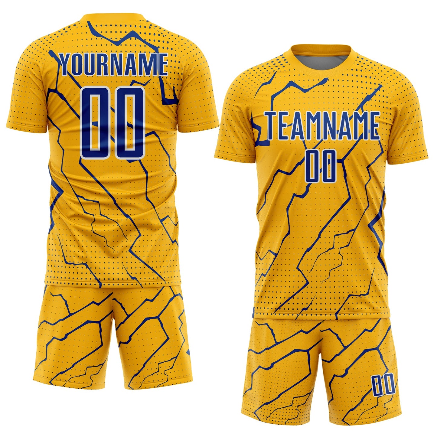 Custom Gold Royal-White Lightning Sports Sublimation Soccer Uniform Jersey view 2