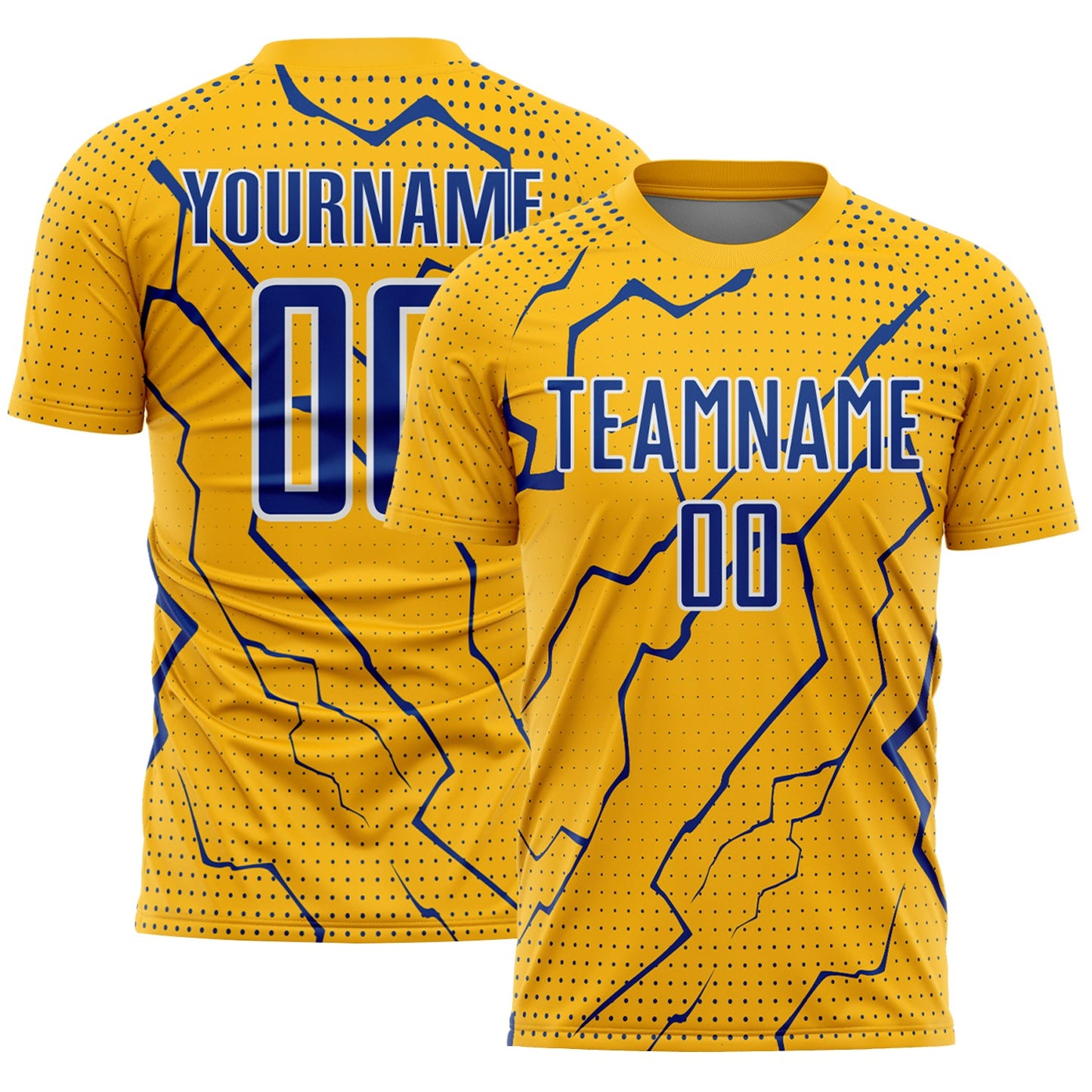 Custom Gold Royal-White Lightning Sports Sublimation Soccer Uniform Jersey - Main View