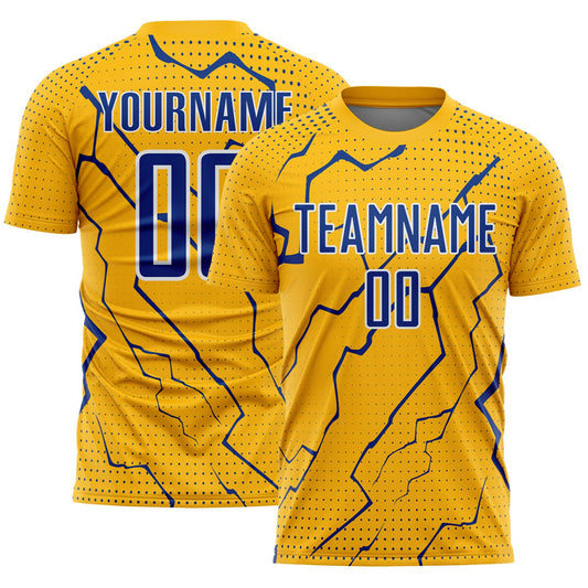 Custom Gold Royal-White Lightning Sports Sublimation Soccer Uniform Jersey - Main View