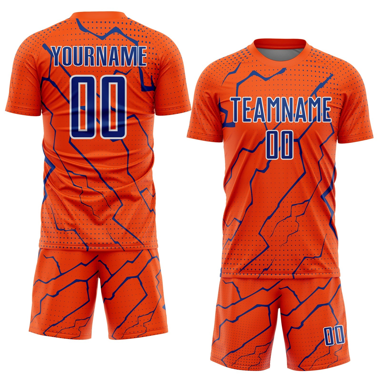 Custom Orange Royal-White Lightning Sports Sublimation Soccer Uniform Jersey view 2