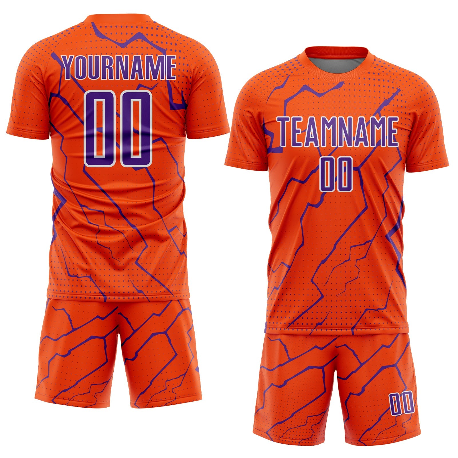 Custom Orange Purple-White Lightning Sports Sublimation Soccer Uniform Jersey view 2