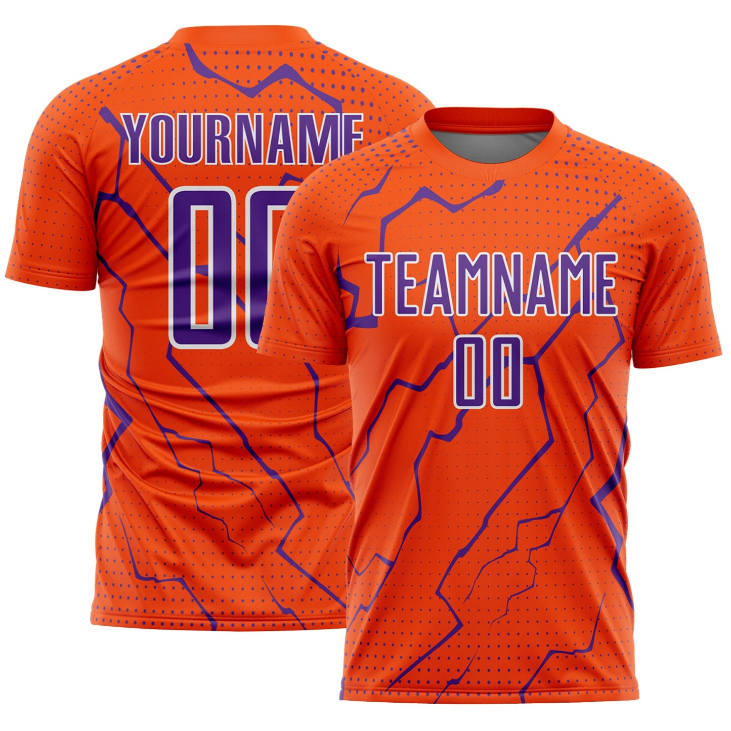 Custom Orange Purple-White Lightning Sports Sublimation Soccer Uniform Jersey - Main View