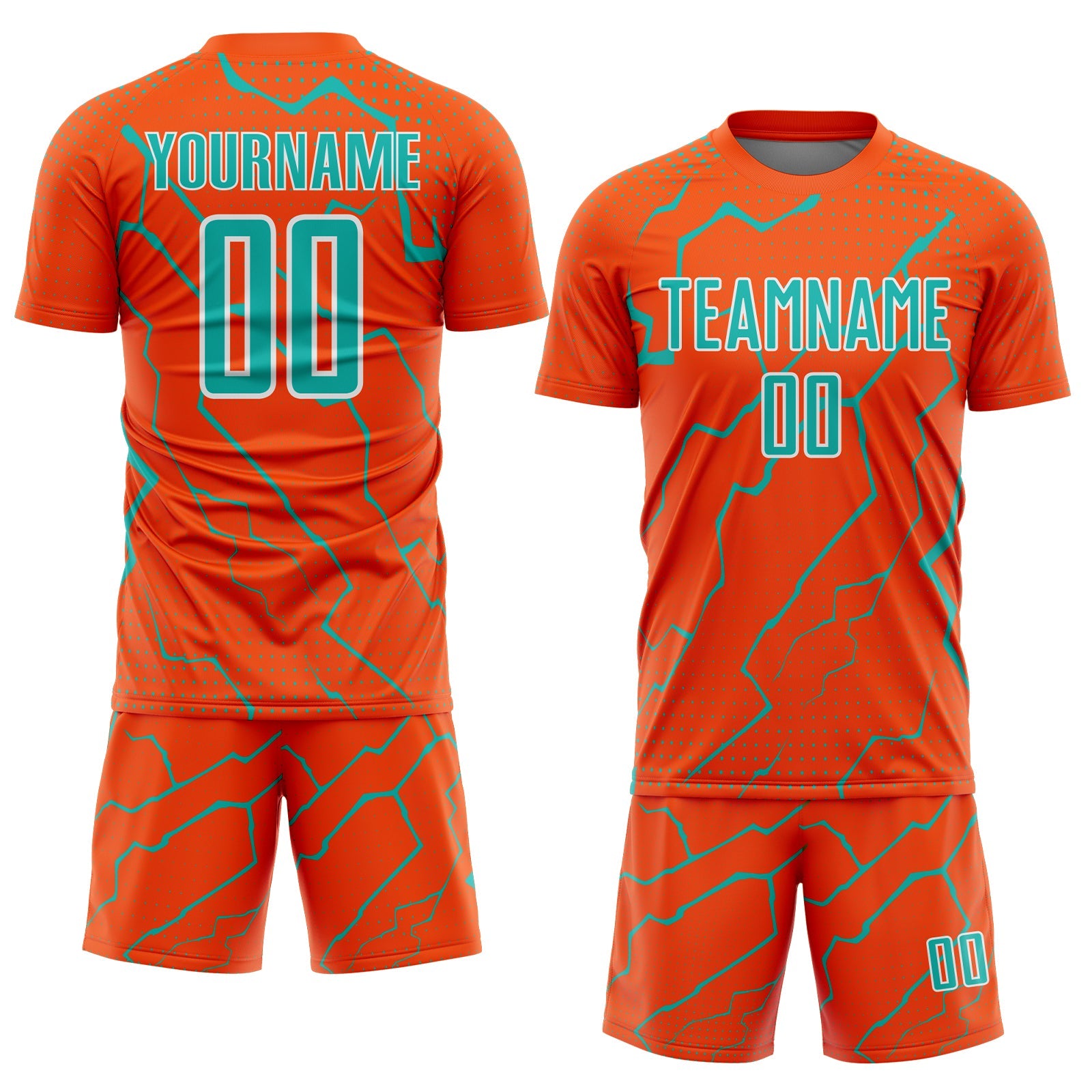 Custom Orange Aqua-White Lightning Sports Sublimation Soccer Uniform Jersey view 2